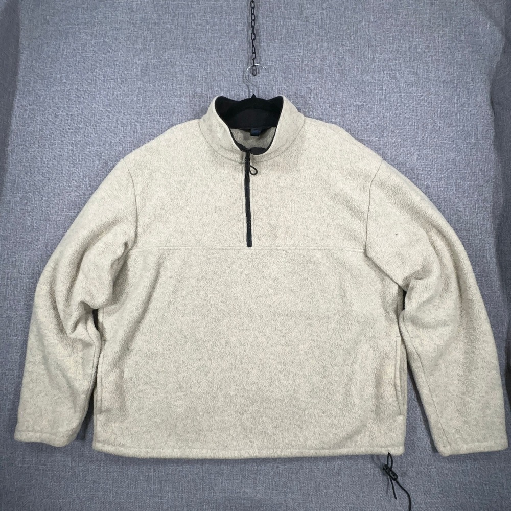 Vintage J.Crew Polartec Fleece Pullover Mens XL Beige 1/4 Zip Oversized USA Made